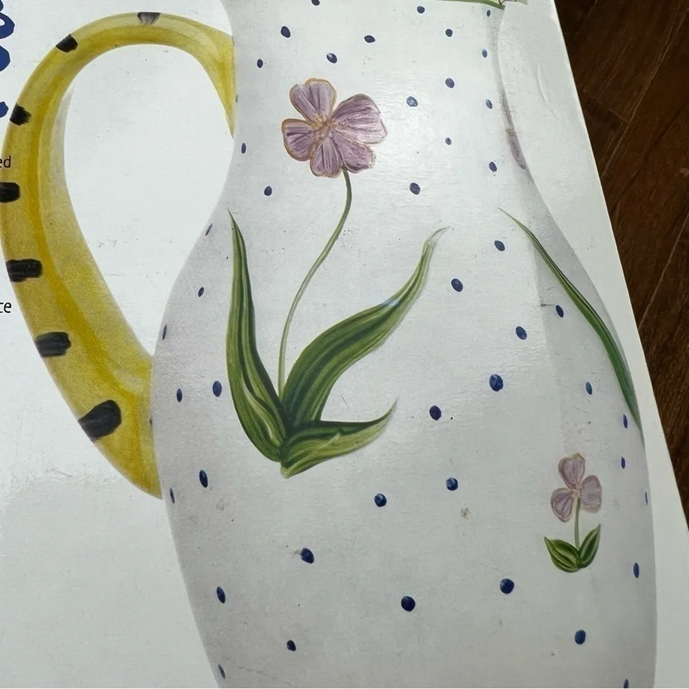 Flora Hand Painted Glass Pitcher 64 oz. Floral VTG Coastal Cottage Grandmother